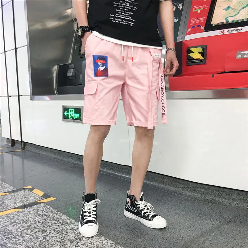 Drawstring Patchwork Men Summer Cargo Short Pants