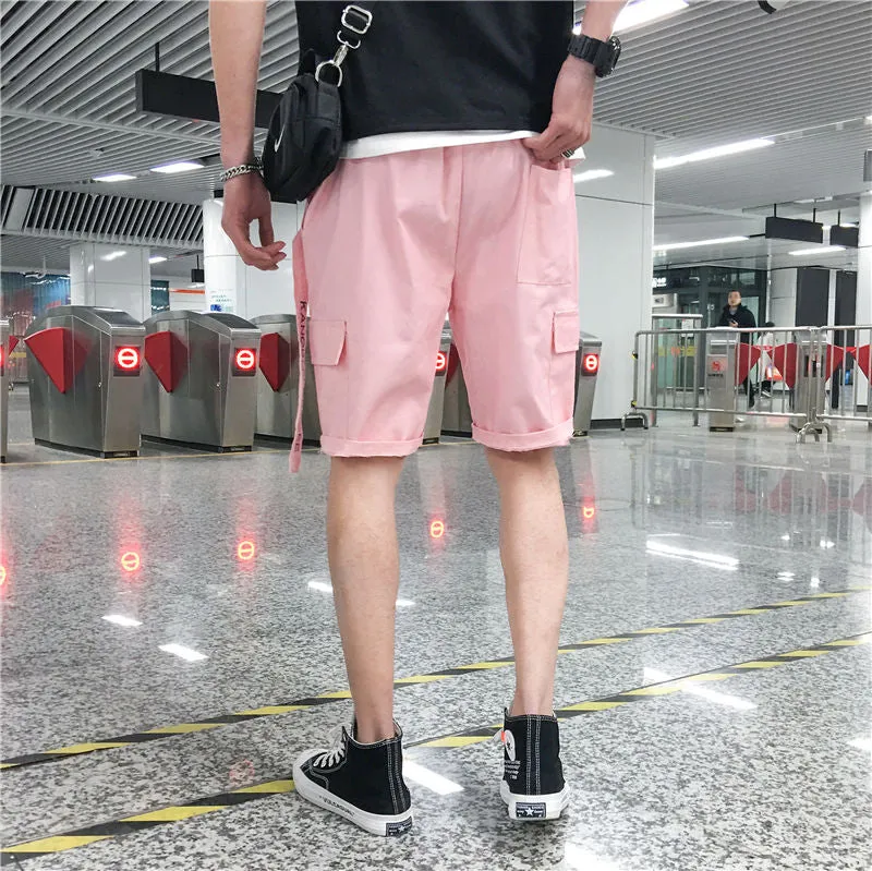 Drawstring Patchwork Men Summer Cargo Short Pants