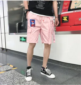 Drawstring Patchwork Men Summer Cargo Short Pants