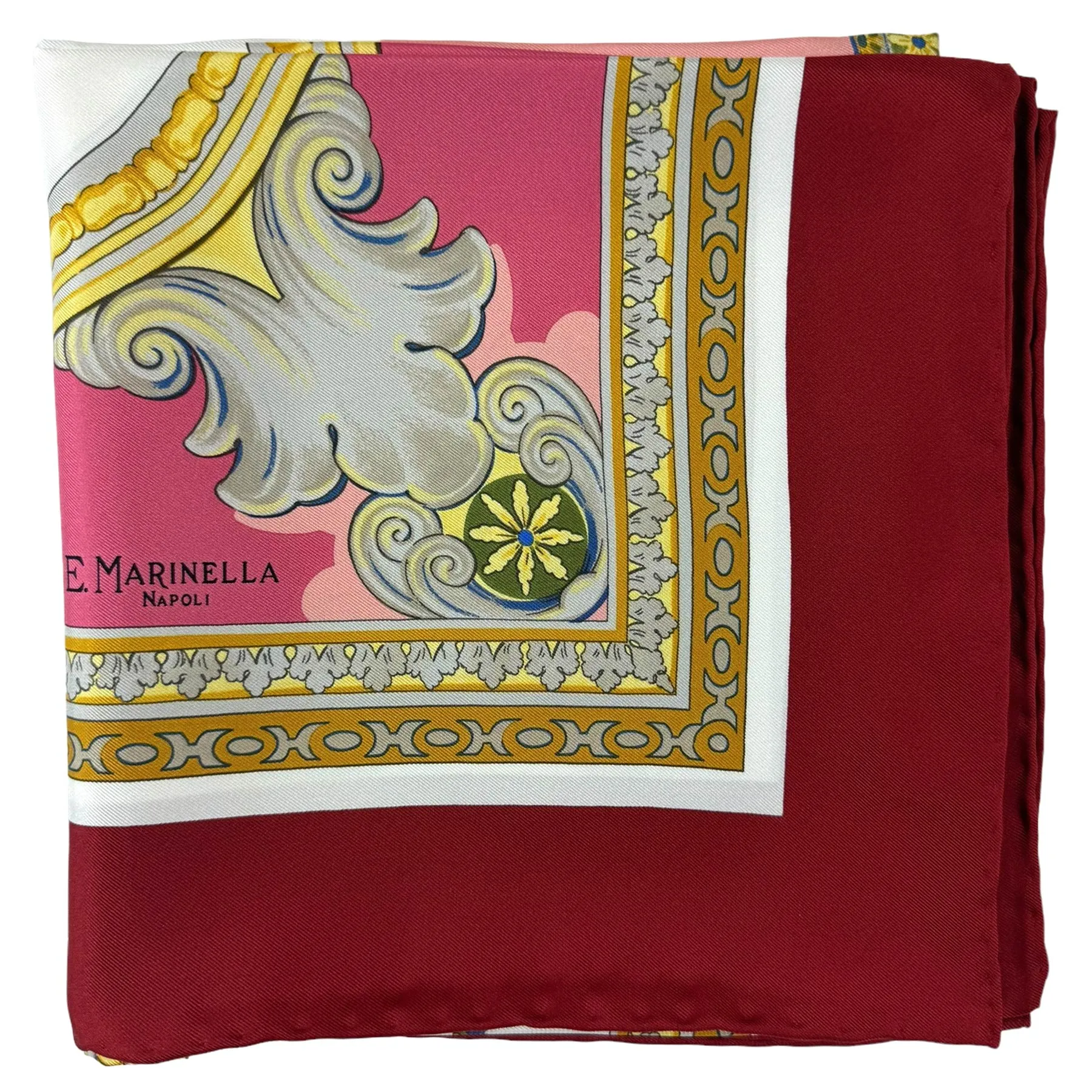 E. Marinella Scarf Maroon Il Chiostro Design - Twill Silk Square Foulard