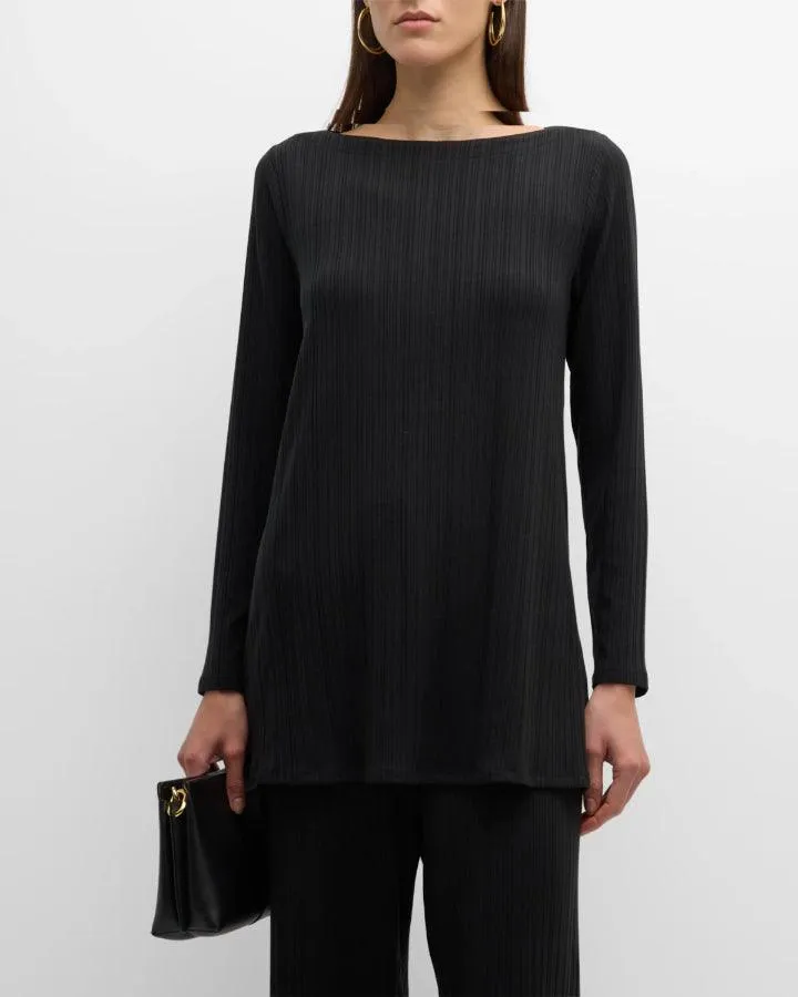 Eileen Fisher Bateau Neck Long Sleeve Ribbed Tunic