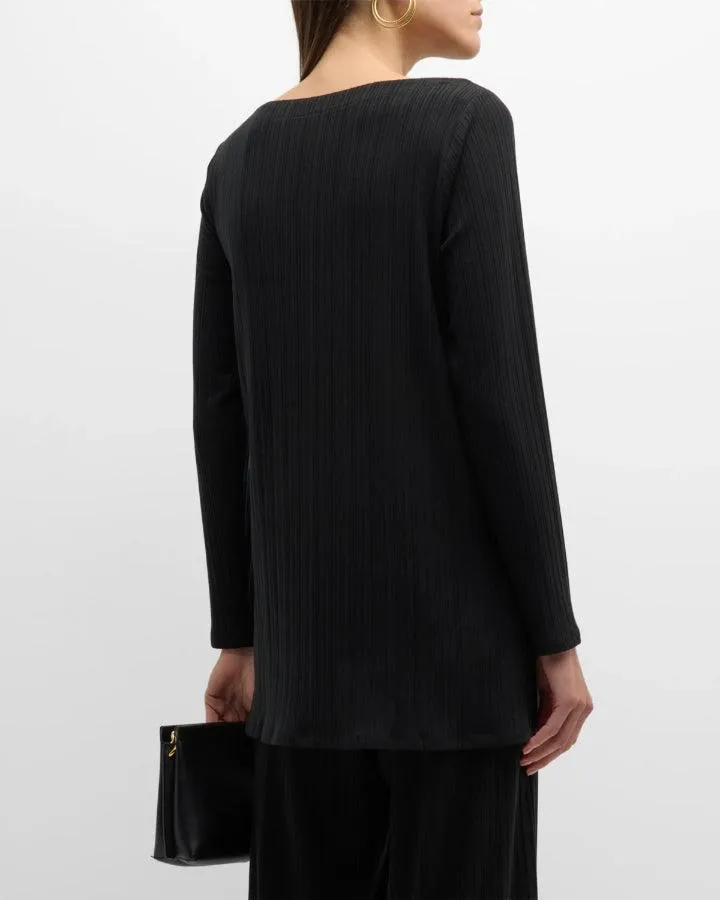 Eileen Fisher Bateau Neck Long Sleeve Ribbed Tunic