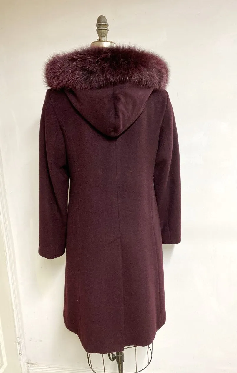 Elena Classic Coat - 50% Cashmere & Wool Blend - Detachable Fox Hood