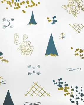 Family Reunion - Aquatic and Gold on Cream - Residential Wallpaper