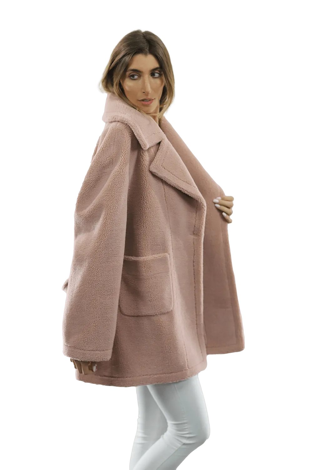 Faux Fur Teddy Coat - Pink