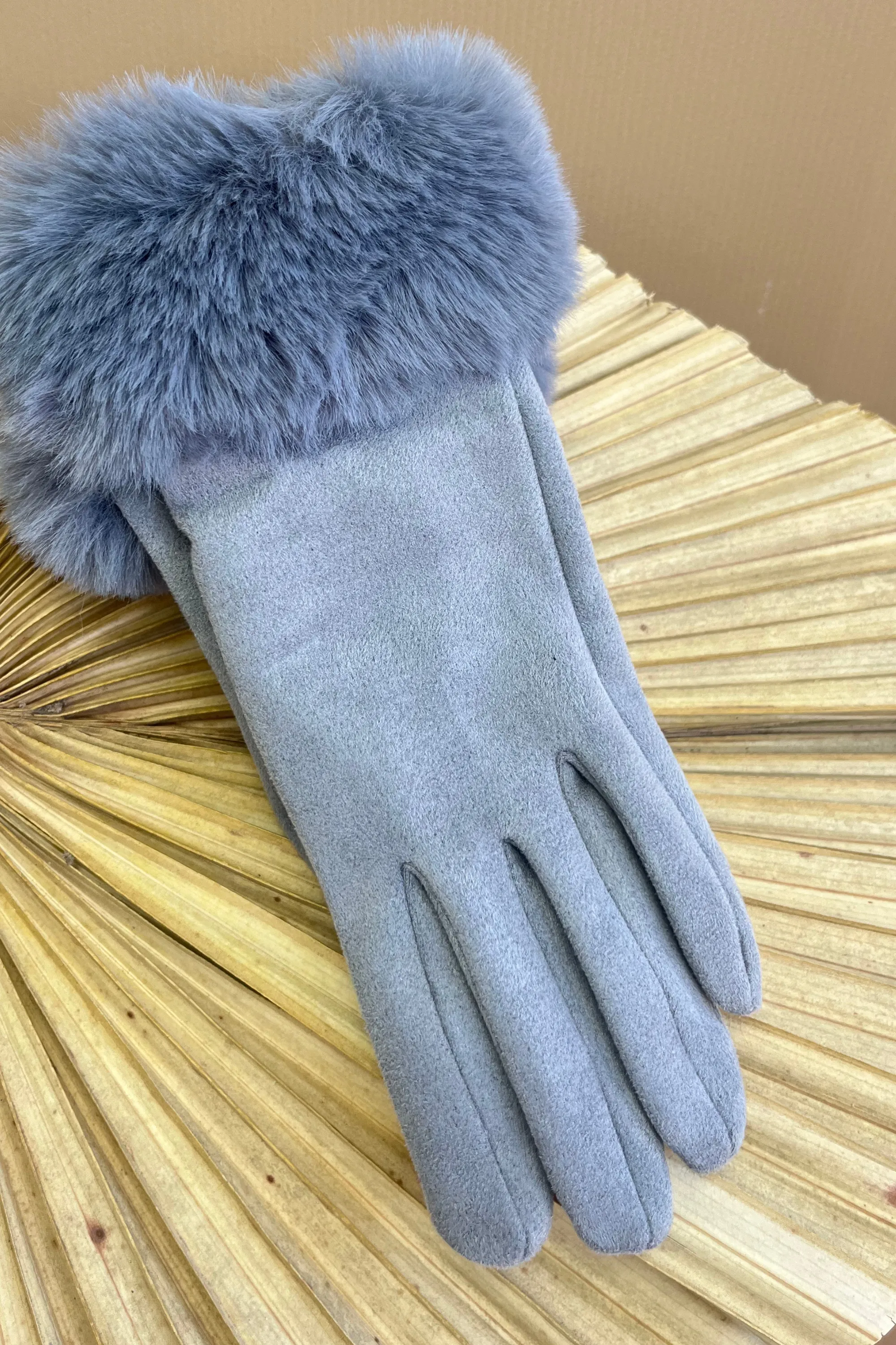 Faux suede gloves with faux fur cuff (VARIANT COLOURS)