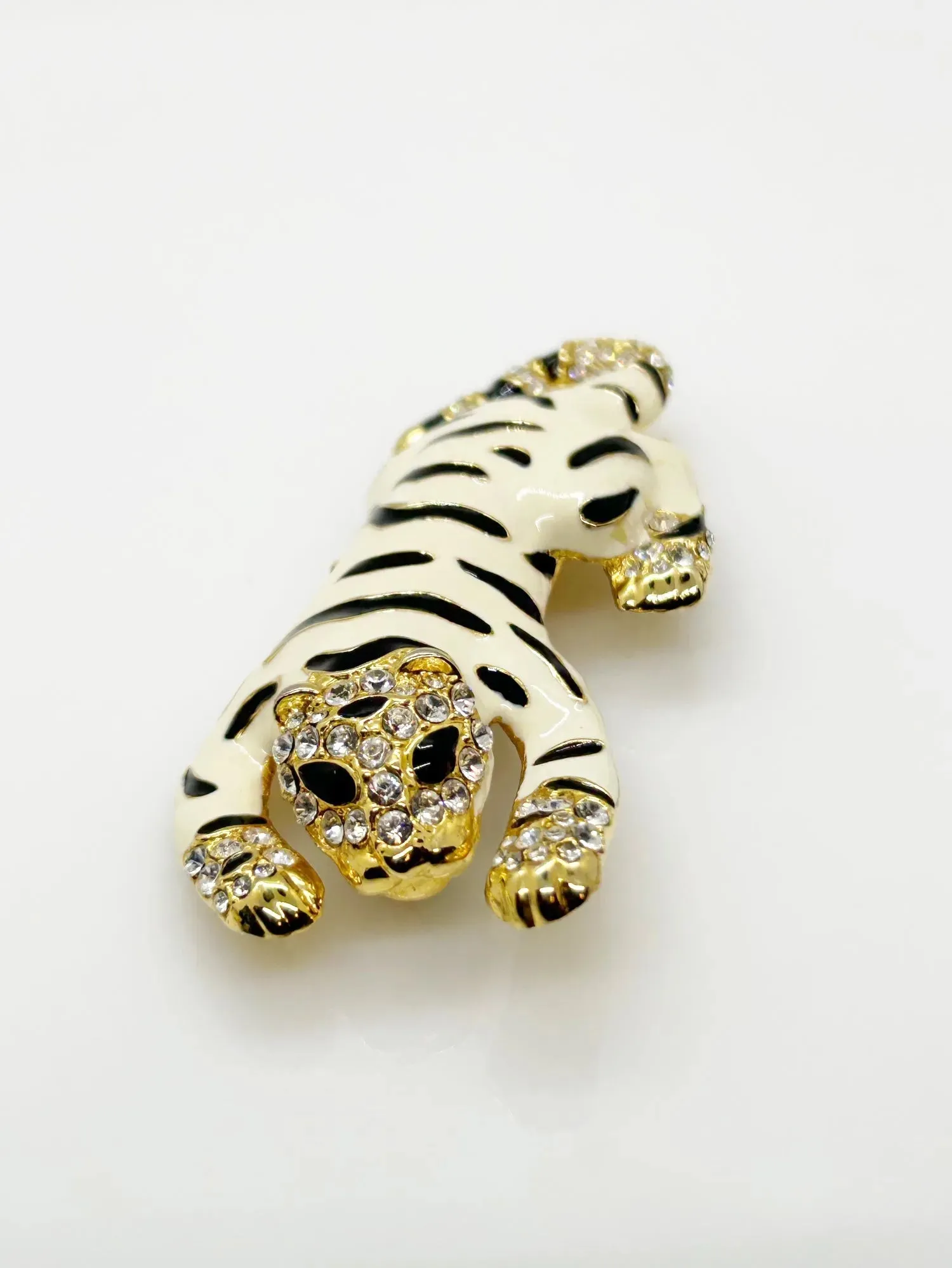 Fierce Statement White Tiger Vintage Brooch