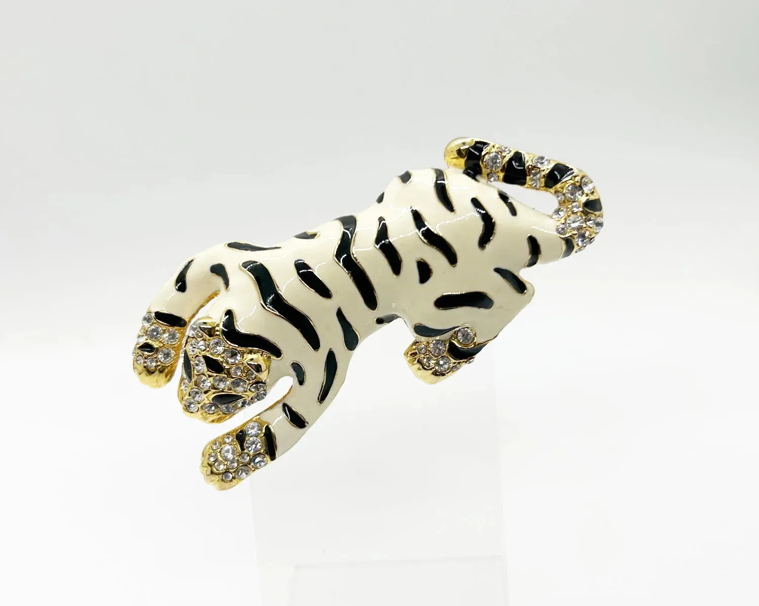 Fierce Statement White Tiger Vintage Brooch