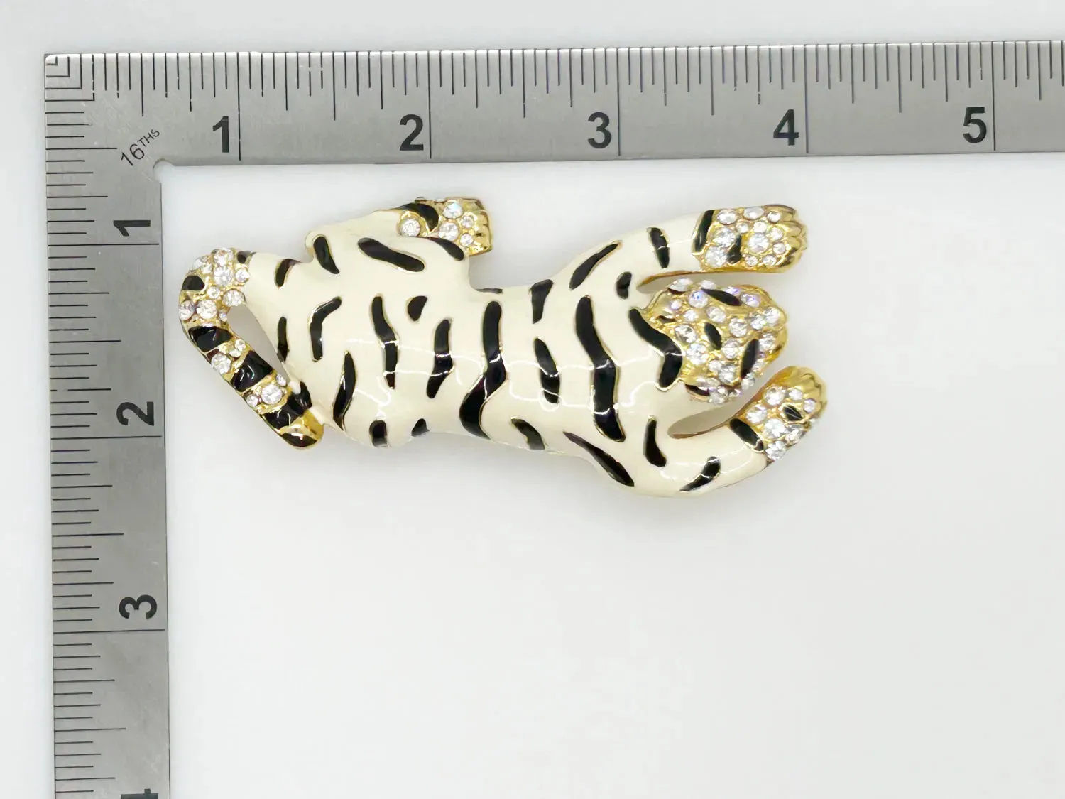 Fierce Statement White Tiger Vintage Brooch