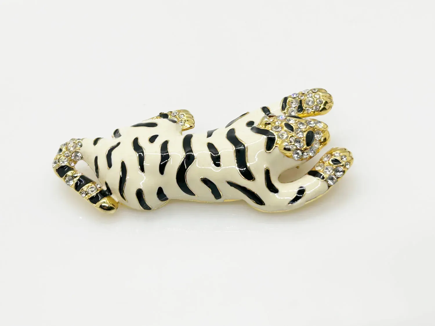 Fierce Statement White Tiger Vintage Brooch