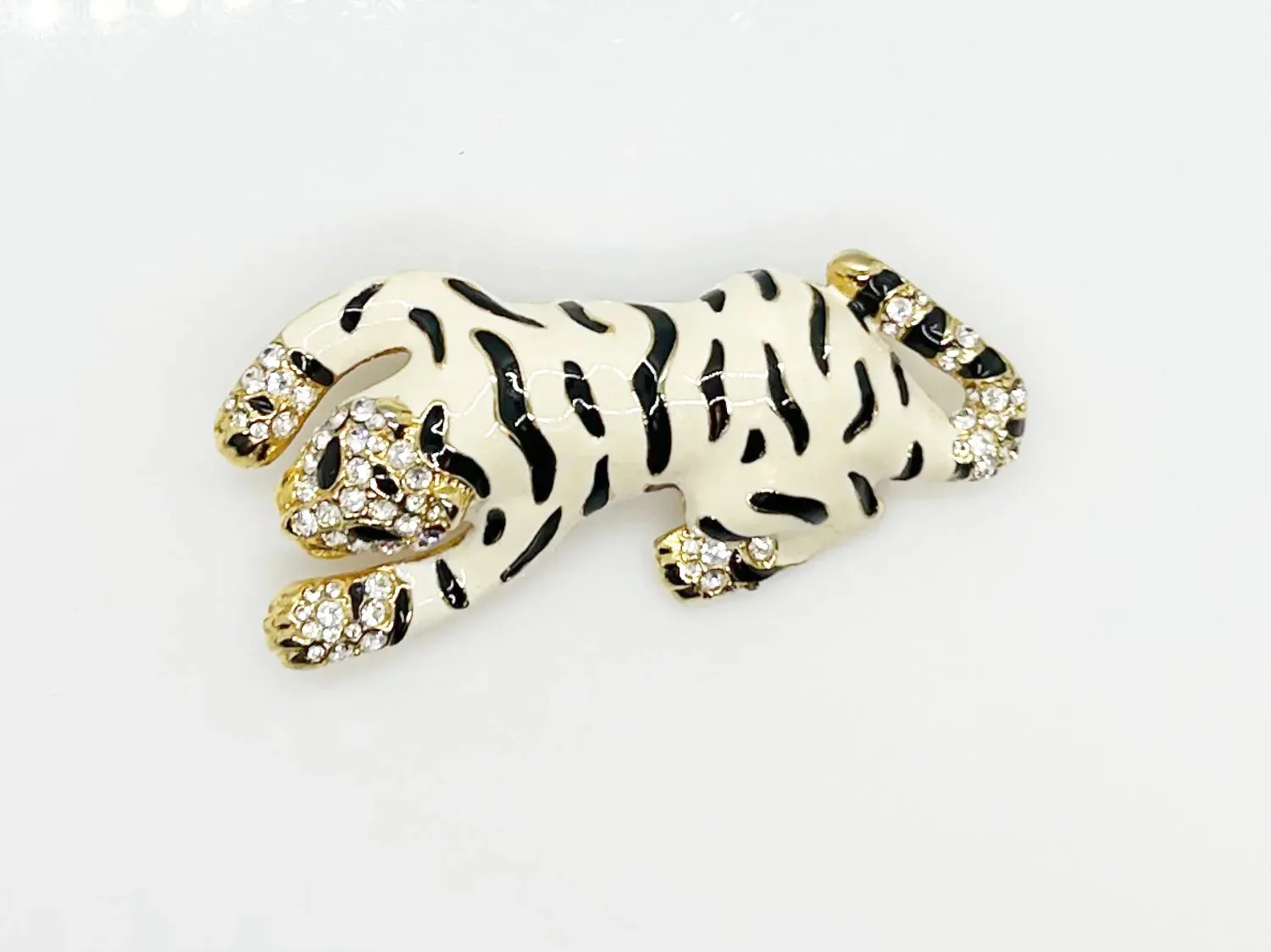 Fierce Statement White Tiger Vintage Brooch