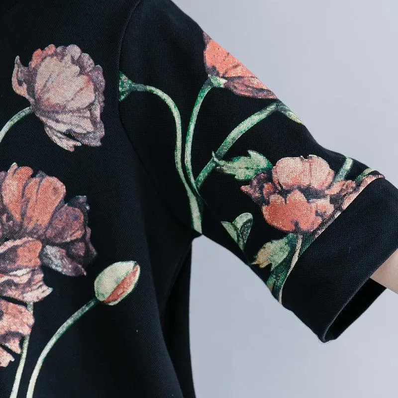 Floral Short Sleeve Turtleneck