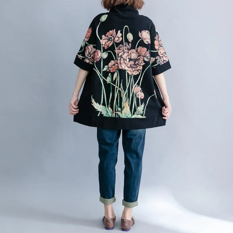 Floral Short Sleeve Turtleneck