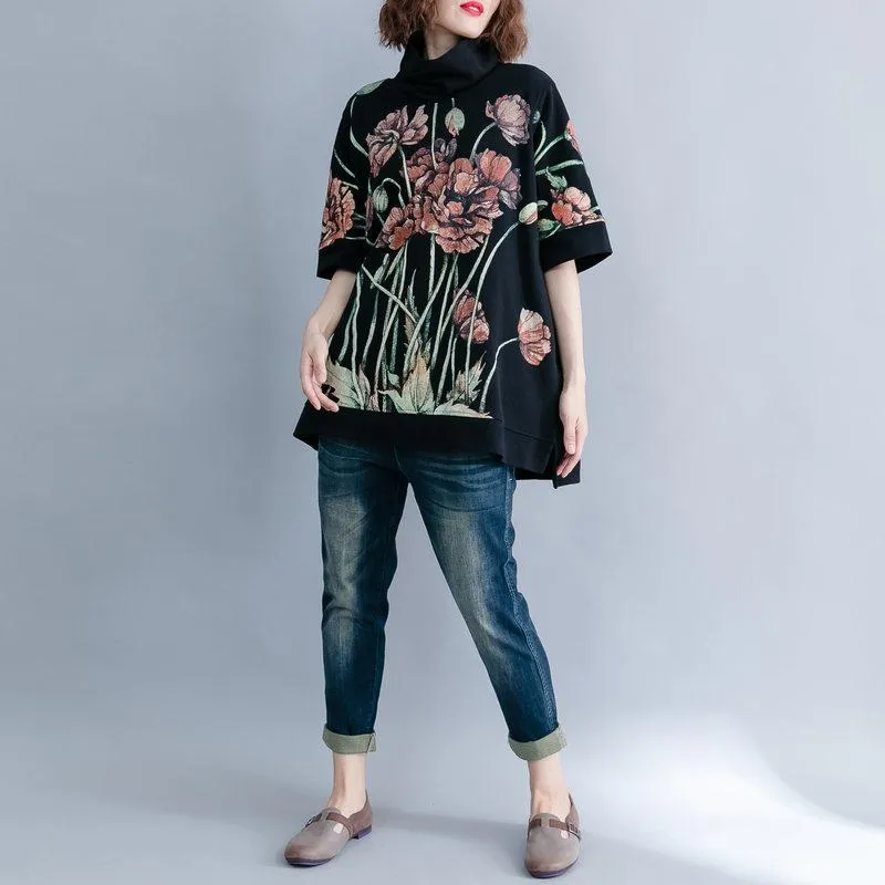 Floral Short Sleeve Turtleneck