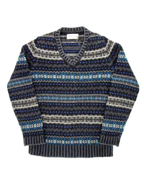 Forties Vintage Edward Wool Fairisle Jersey in Storm Blue