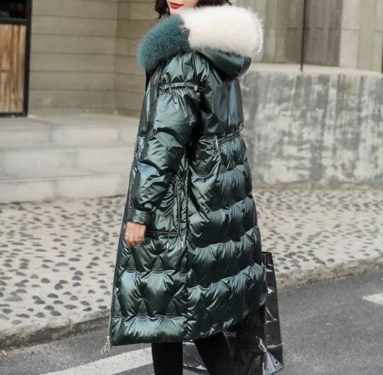 Fox fur Hooded Parkas Women 2020 New Winter Glossy Down Jacket