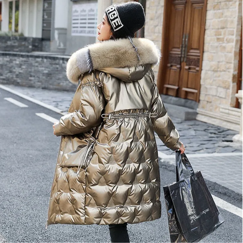 Fox fur Hooded Parkas Women 2020 New Winter Glossy Down Jacket