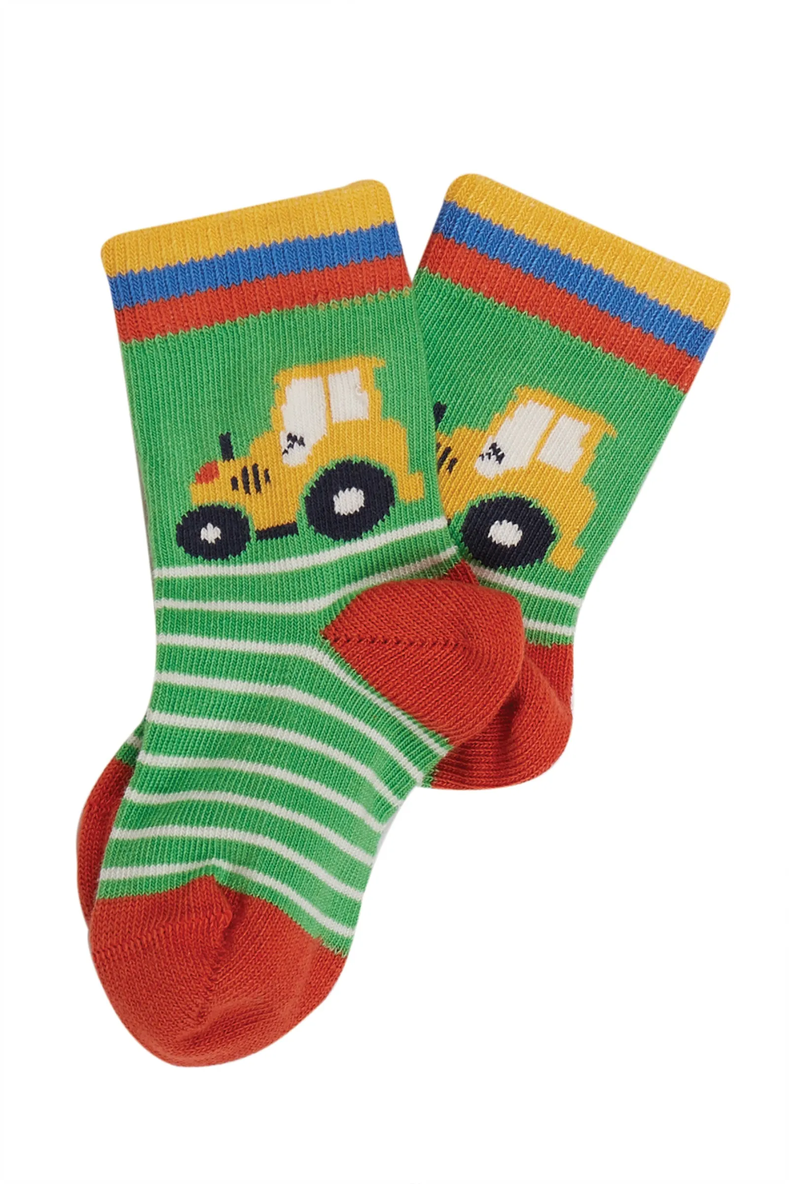 Frugi Little Socks 3Pack, Fjord Green Tractor