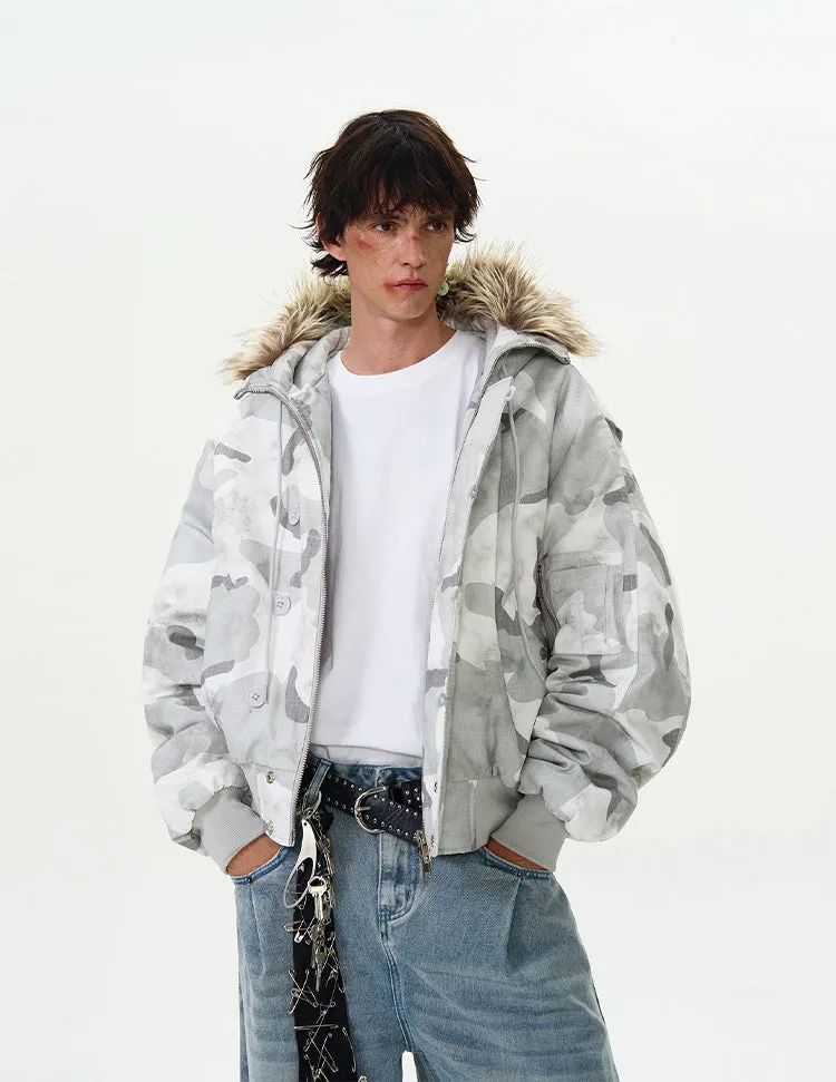 Fur collar Loose camouflage cotton jacket