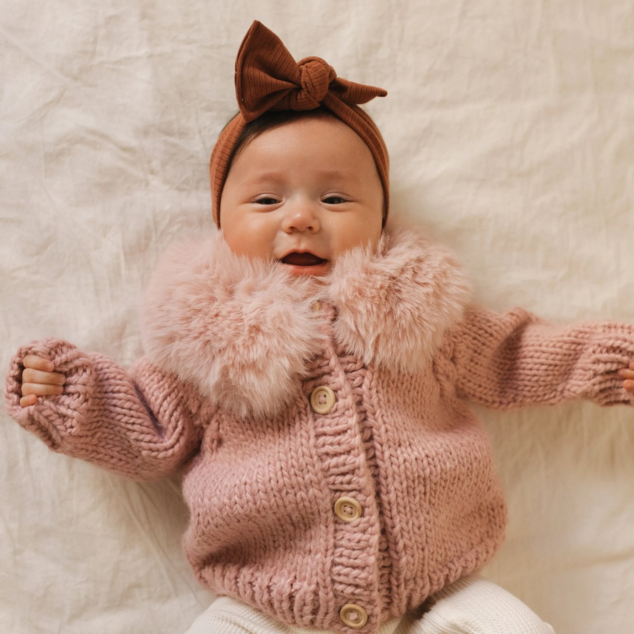 Fur Collar Rosy Cardigan Sweater for Baby & Toddler