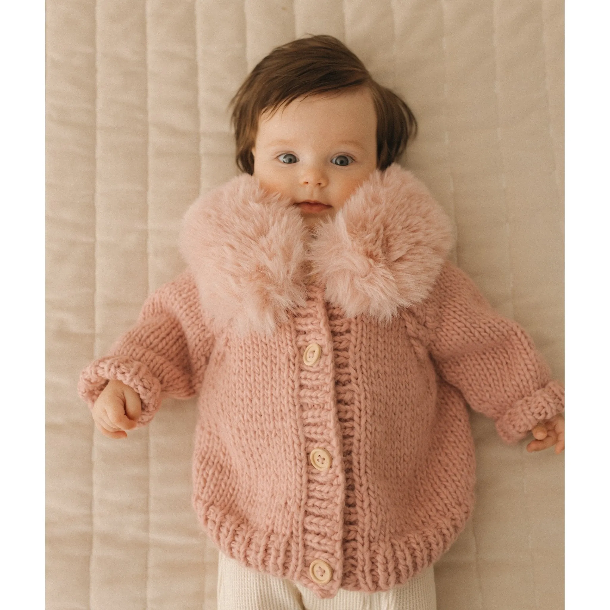 Fur Collar Rosy Cardigan Sweater for Baby & Toddler