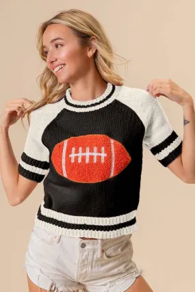 Game Day Striped Rib Band Raglan Sleeve Sweater