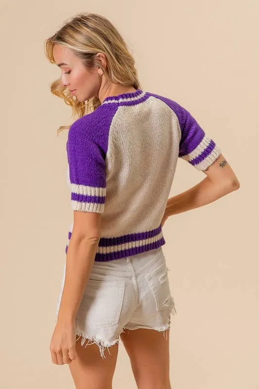 Game Day Striped Rib Band Raglan Sleeve Sweater