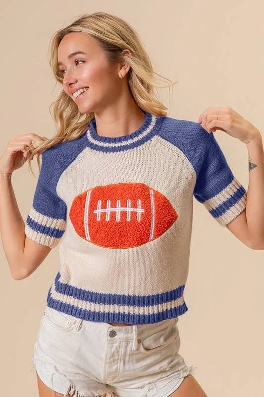 Game Day Striped Rib Band Raglan Sleeve Sweater