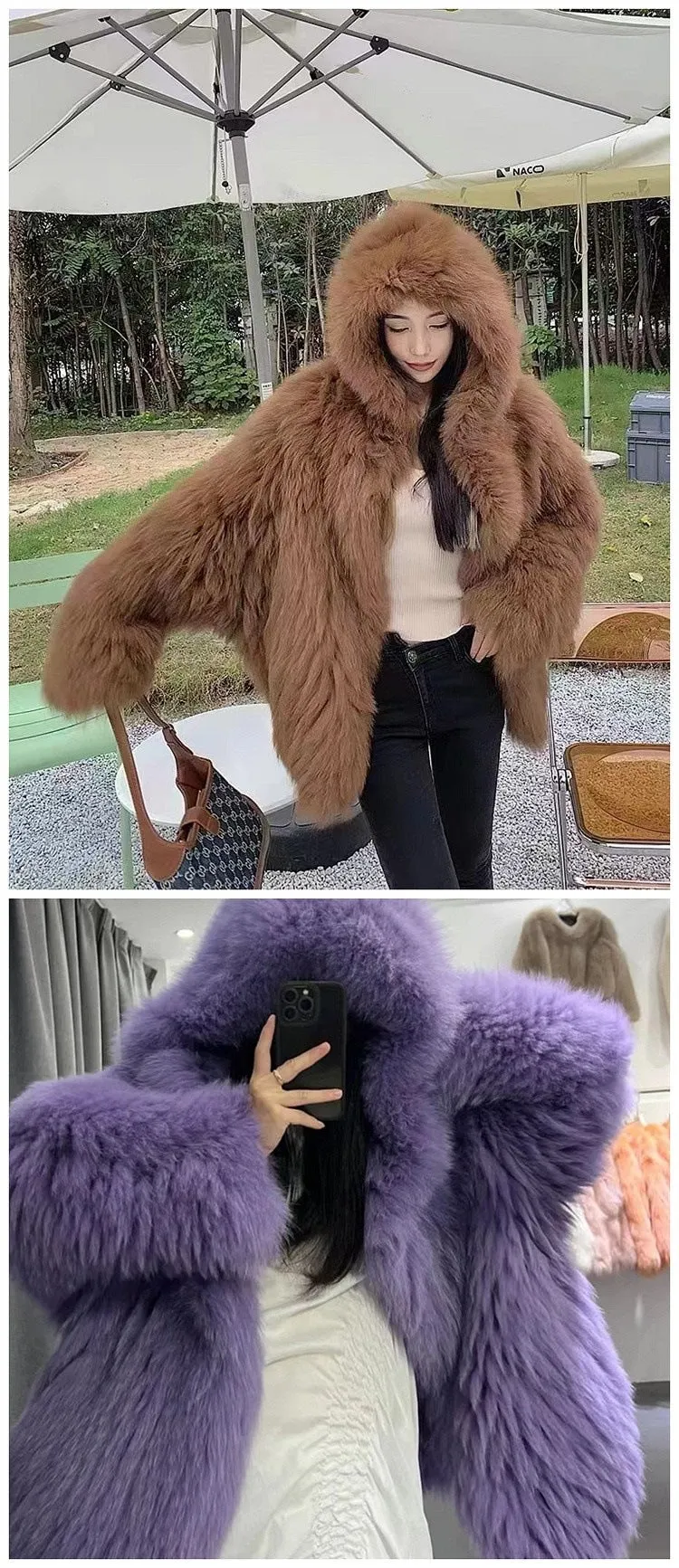 Girlary-shop 2000s fashion Fur Coat Encrypted Woven Faux Fox Fur Coat Women's Hooded Big White Bear Young Fur Coat