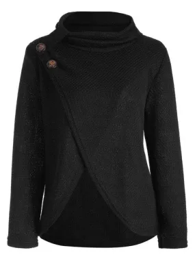 Graceful Hem Buttoned Turtleneck Sweater