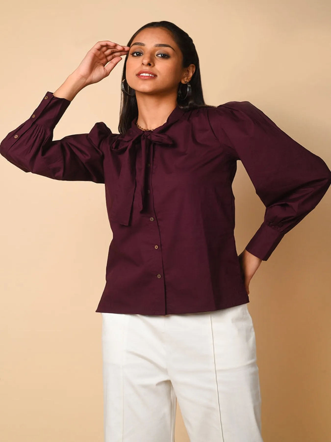 Grape Tie-Up Collar Shirt