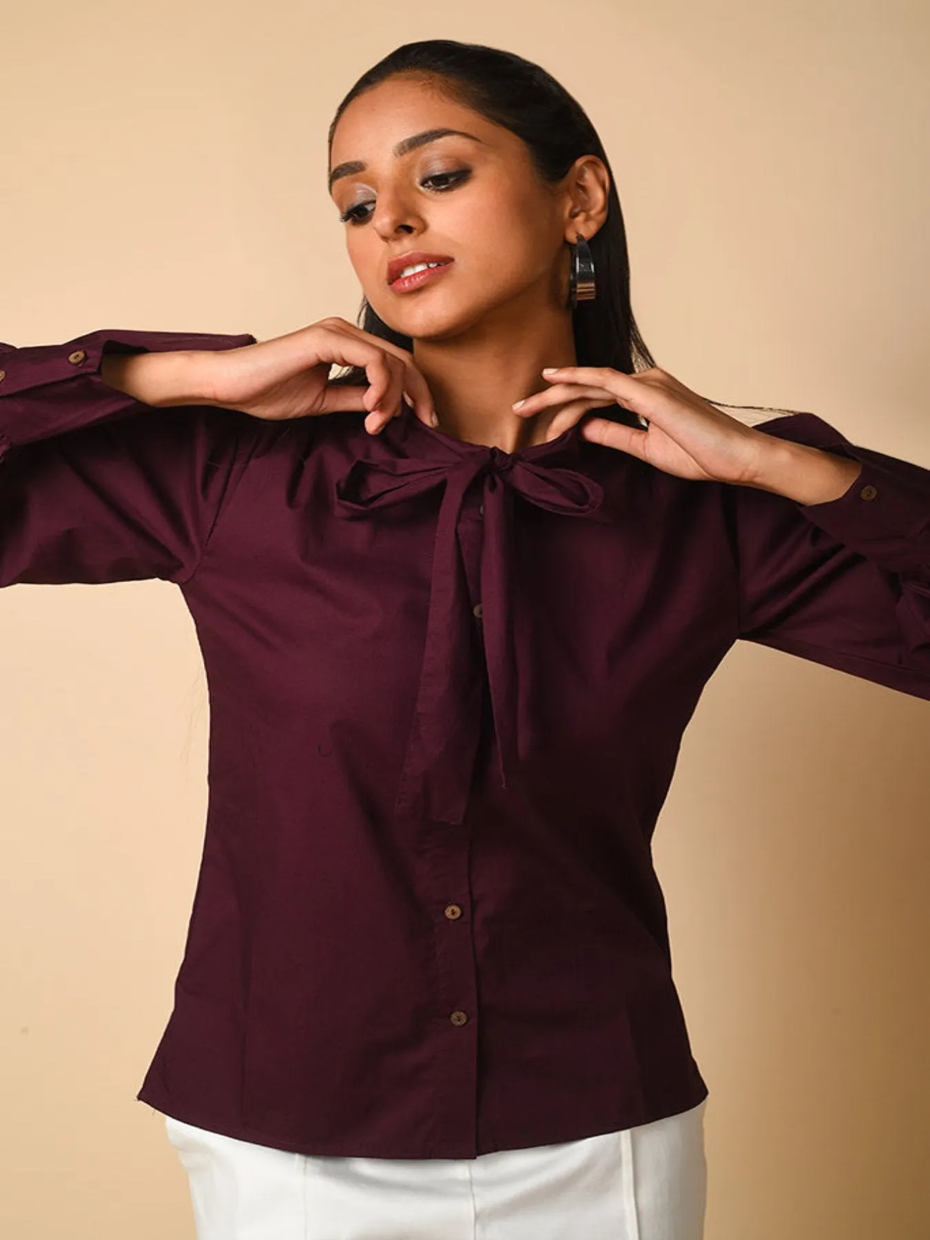 Grape Tie-Up Collar Shirt