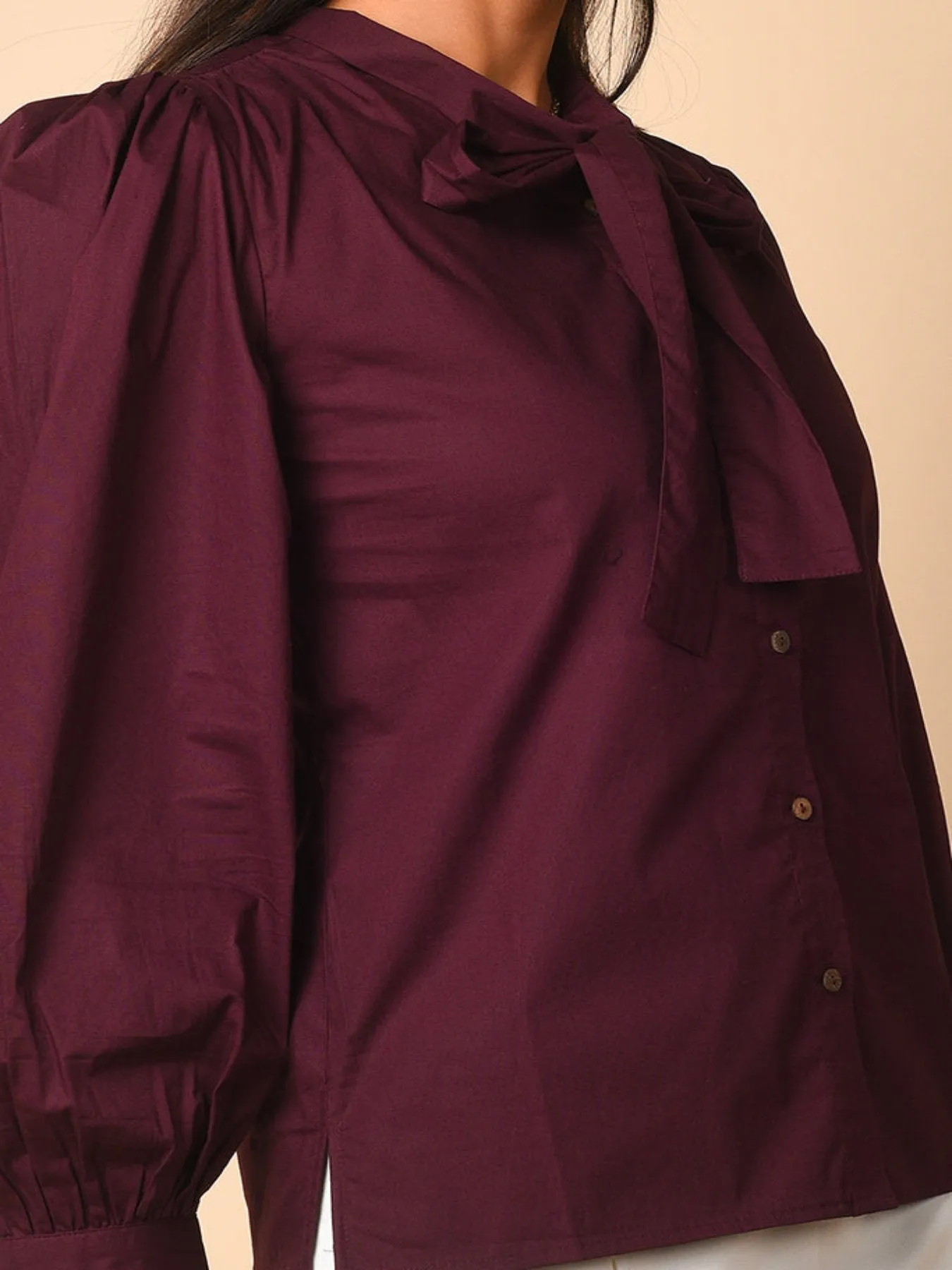 Grape Tie-Up Collar Shirt