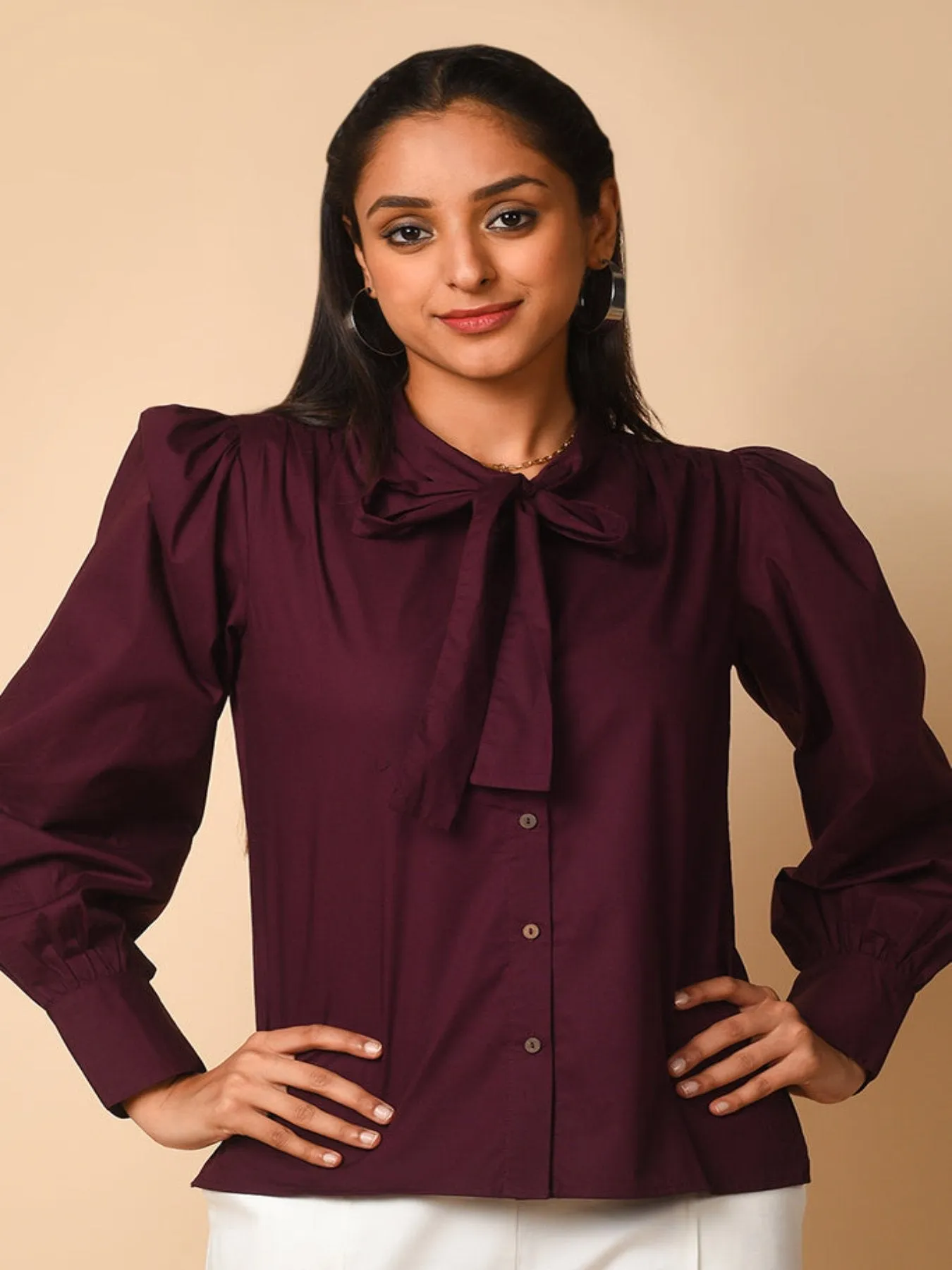 Grape Tie-Up Collar Shirt