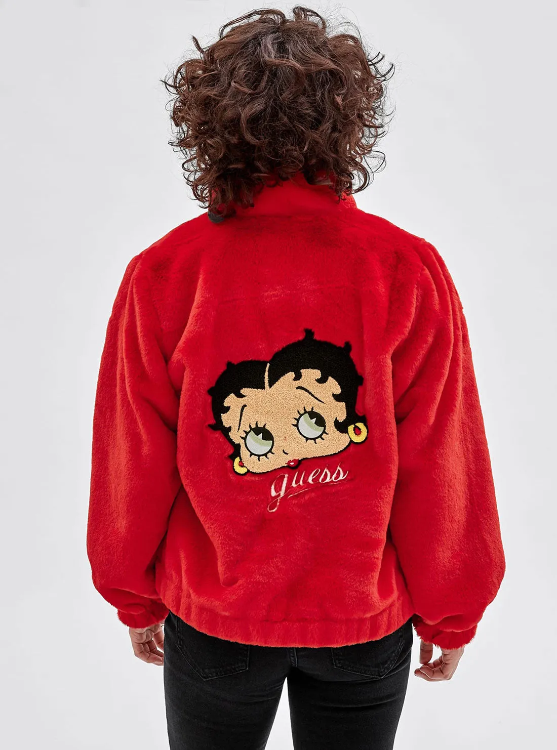 Guess Originals x Betty Boop Red Faux Fur Jacket