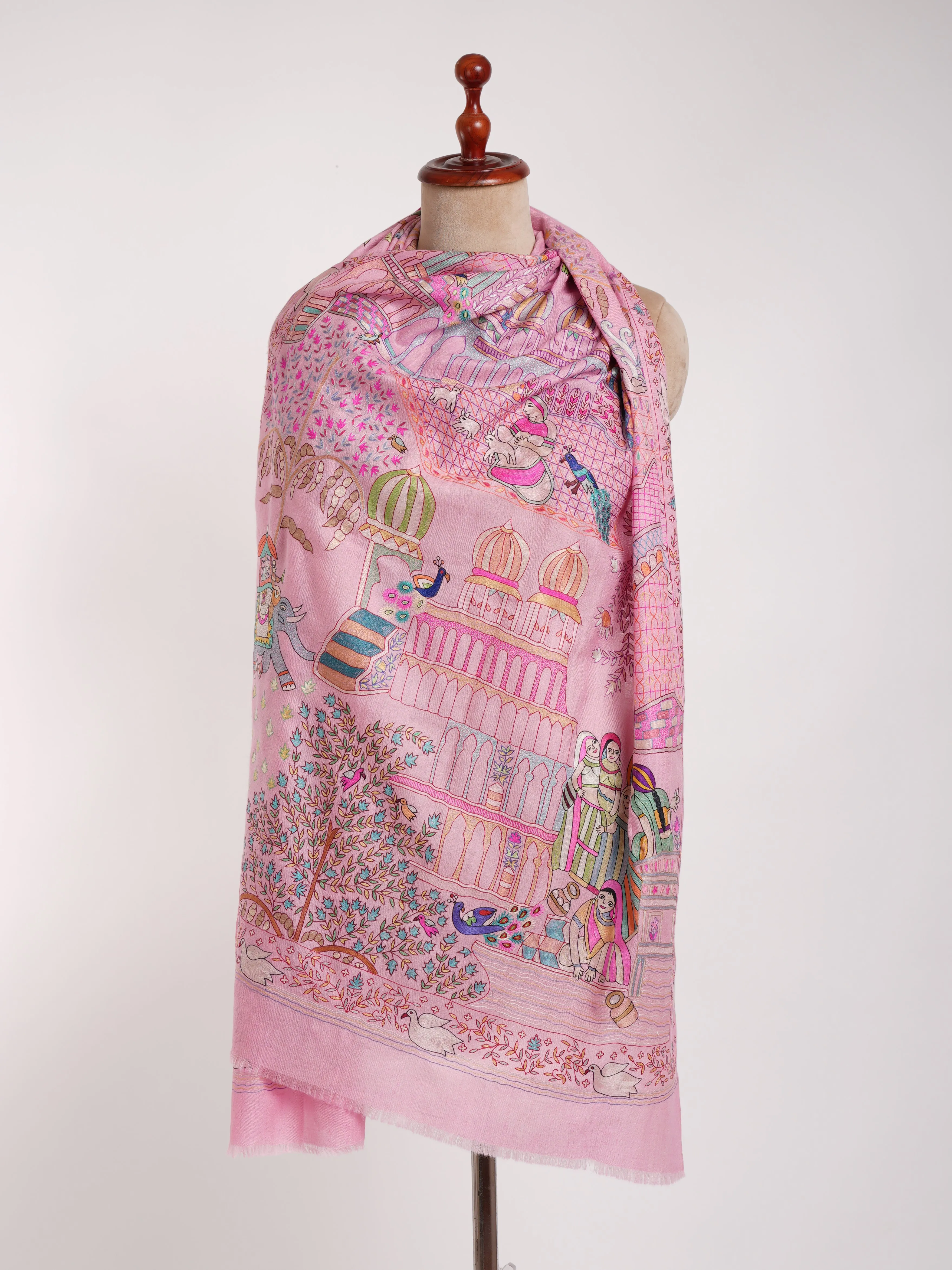 Hand Embroidered Jamavar Cashmere Scarf Taffy