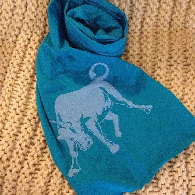 Hand Silk-Screened Bullicorn Jersey Scarf in Green