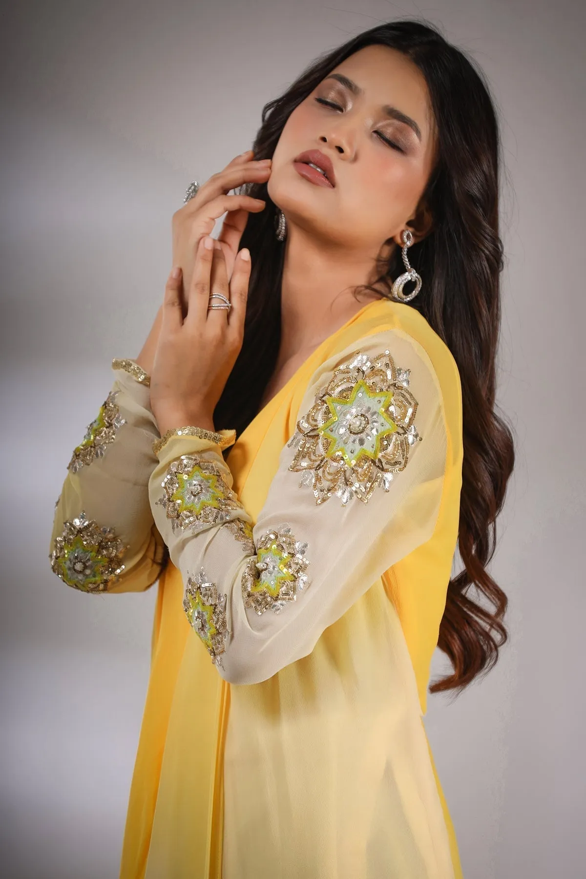 Haseena leheriya set in yellow