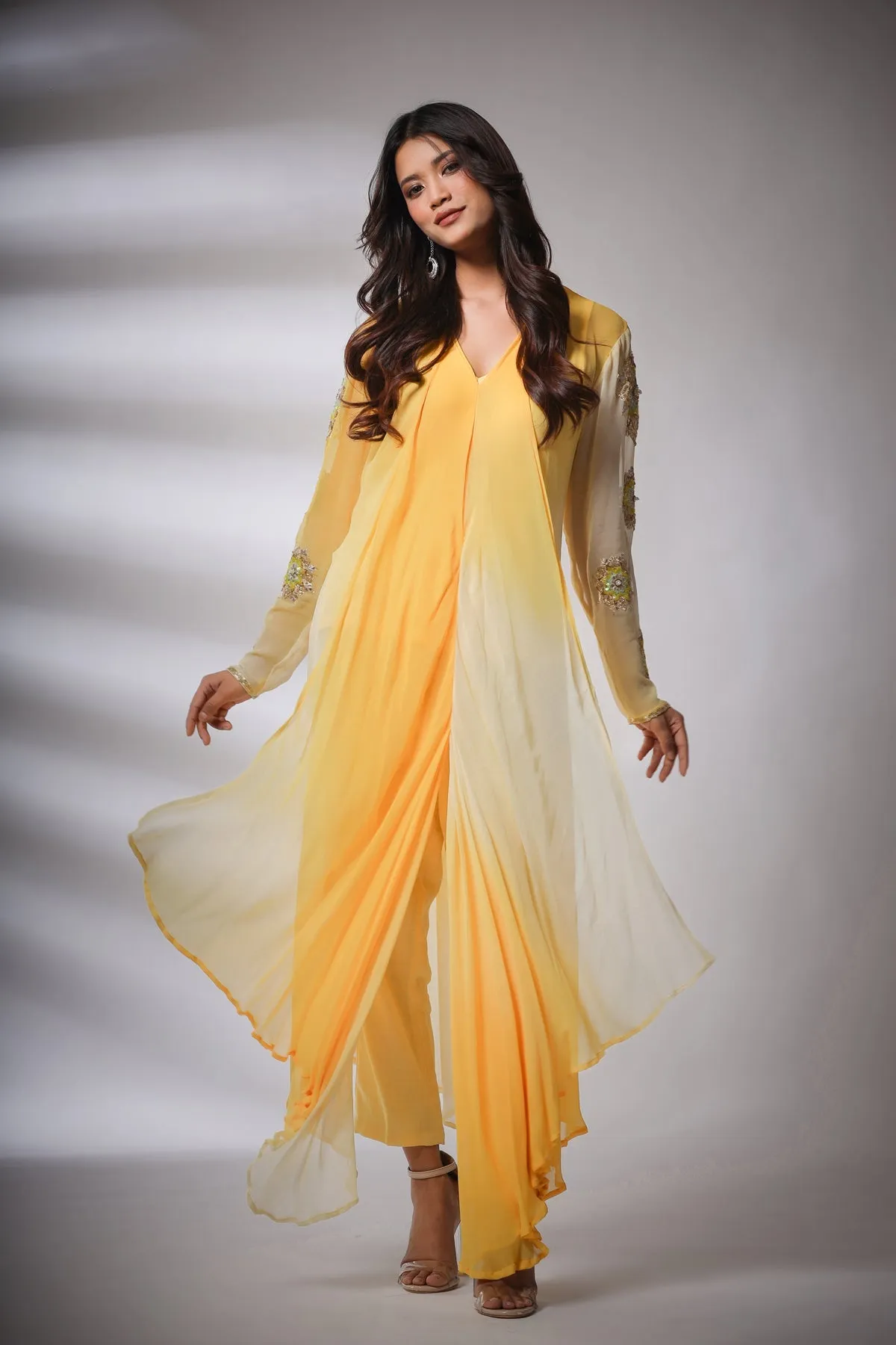 Haseena leheriya set in yellow