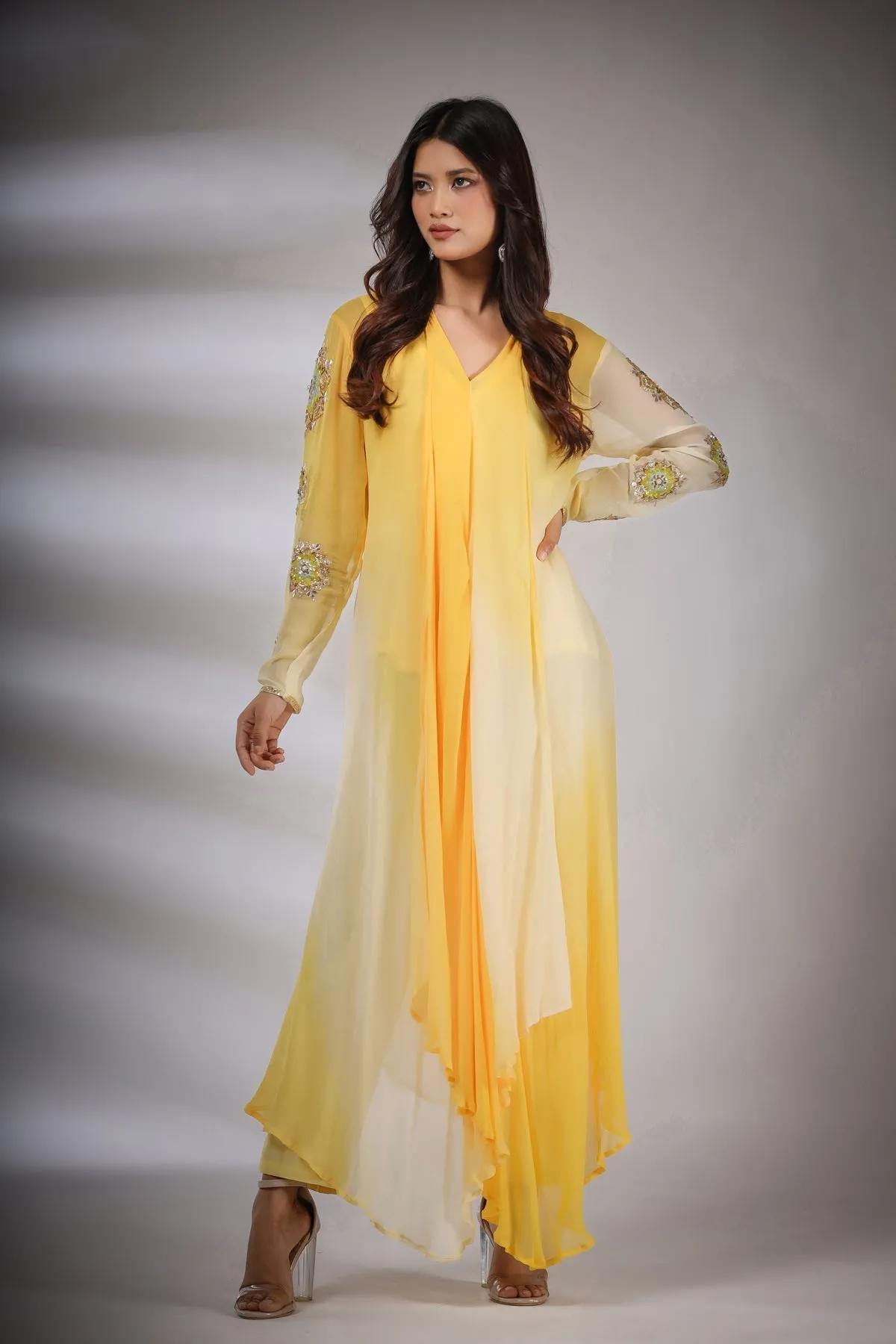 Haseena leheriya set in yellow