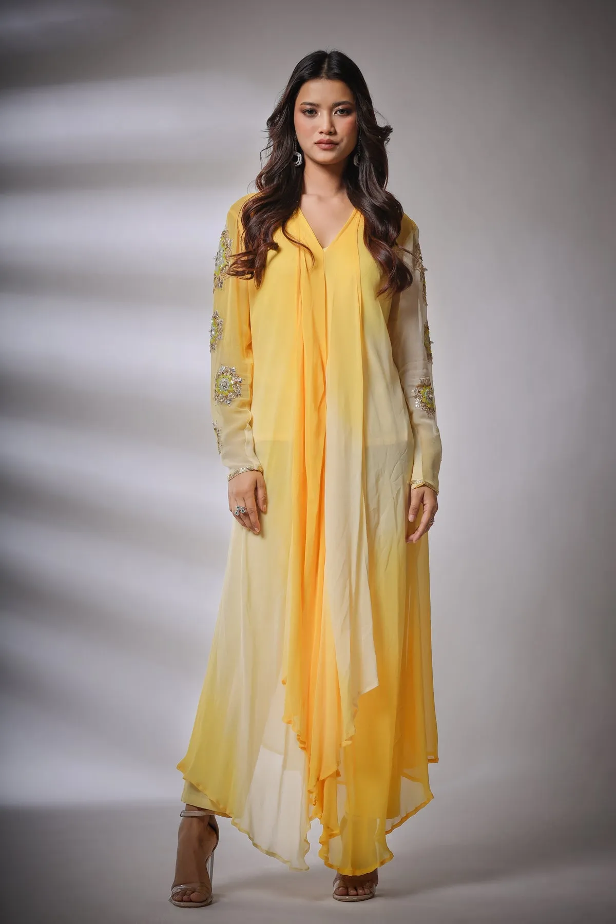 Haseena leheriya set in yellow