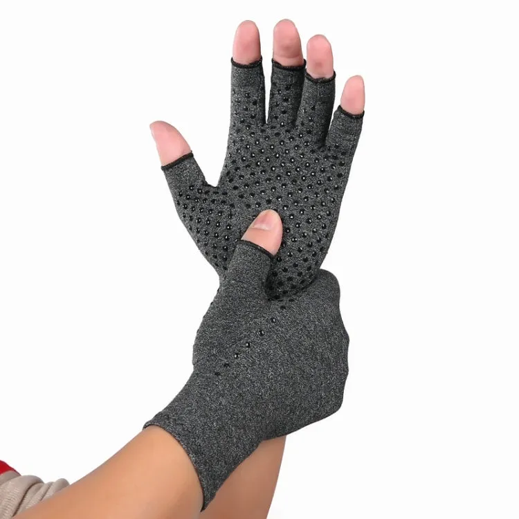 Hemp Gray Dispensing A Pair Sports Breathable Health Care Half Finger Gloves Rehabilitation Training Arthritis Pressure Gloves, Size:L