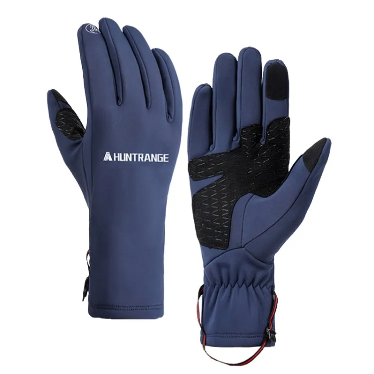 HUNTRANGE A037 Plus Velvet Sports Windproof Waterproof Touch Screen Riding Gloves, Size: M(Navy)