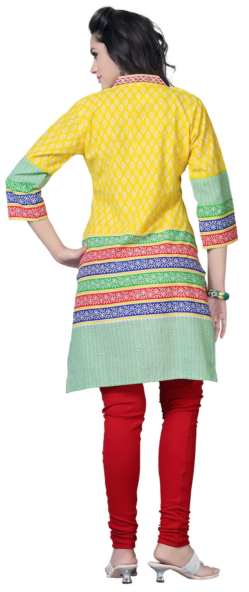 India Kurti Womens Embroidered Cotton Blouse Indian Apparel (Yellow)