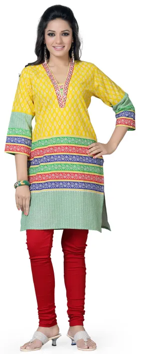 India Kurti Womens Embroidered Cotton Blouse Indian Apparel (Yellow)