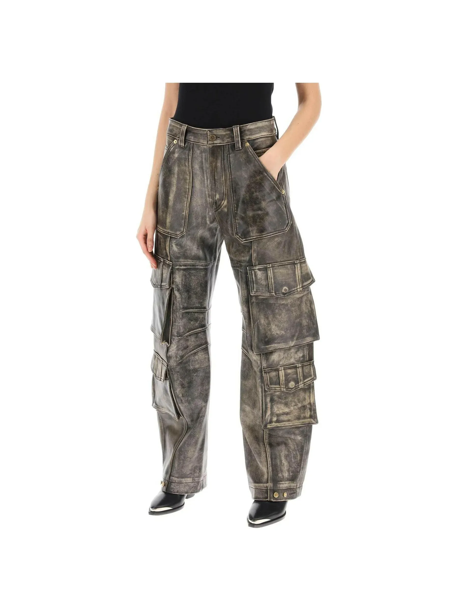 Irin Vintage Effect Leather Cargo Pants