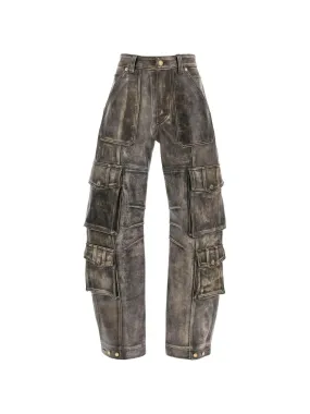 Irin Vintage Effect Leather Cargo Pants