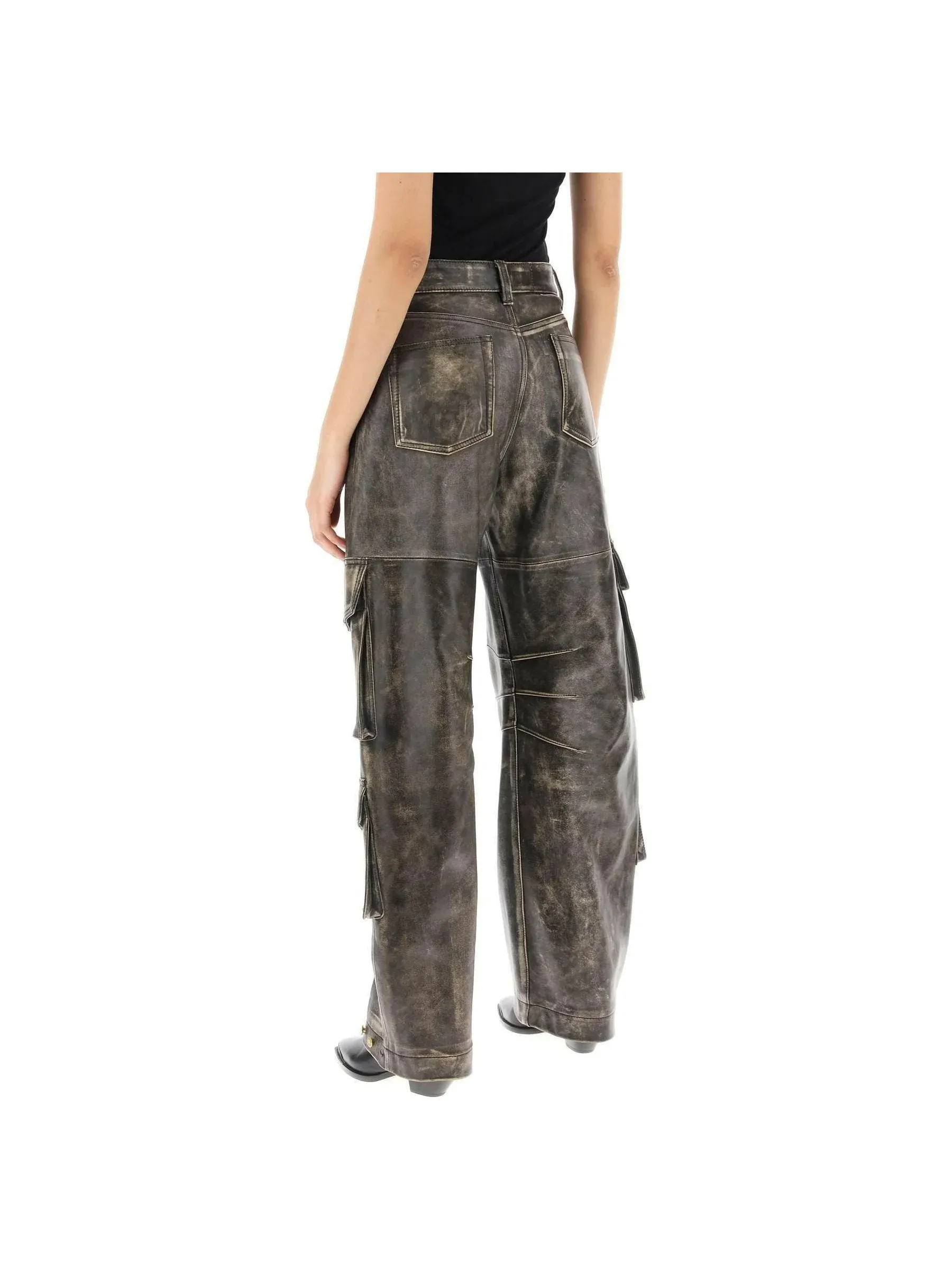 Irin Vintage Effect Leather Cargo Pants