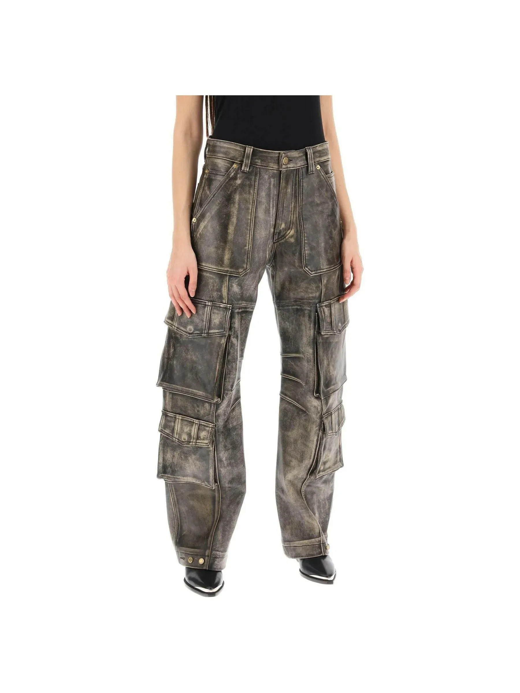 Irin Vintage Effect Leather Cargo Pants