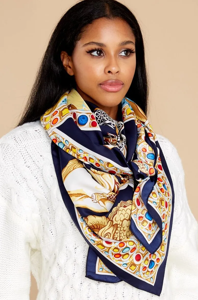 Jeweled Adventures Navy Blue Print Scarf